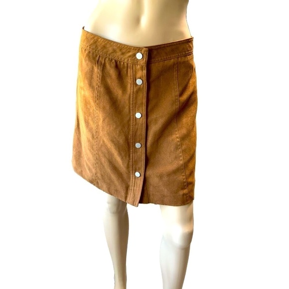 H&M Divided Brown Button-Front Mini Skirt Polyester Womens Size US 10 - Picture 1 of 13